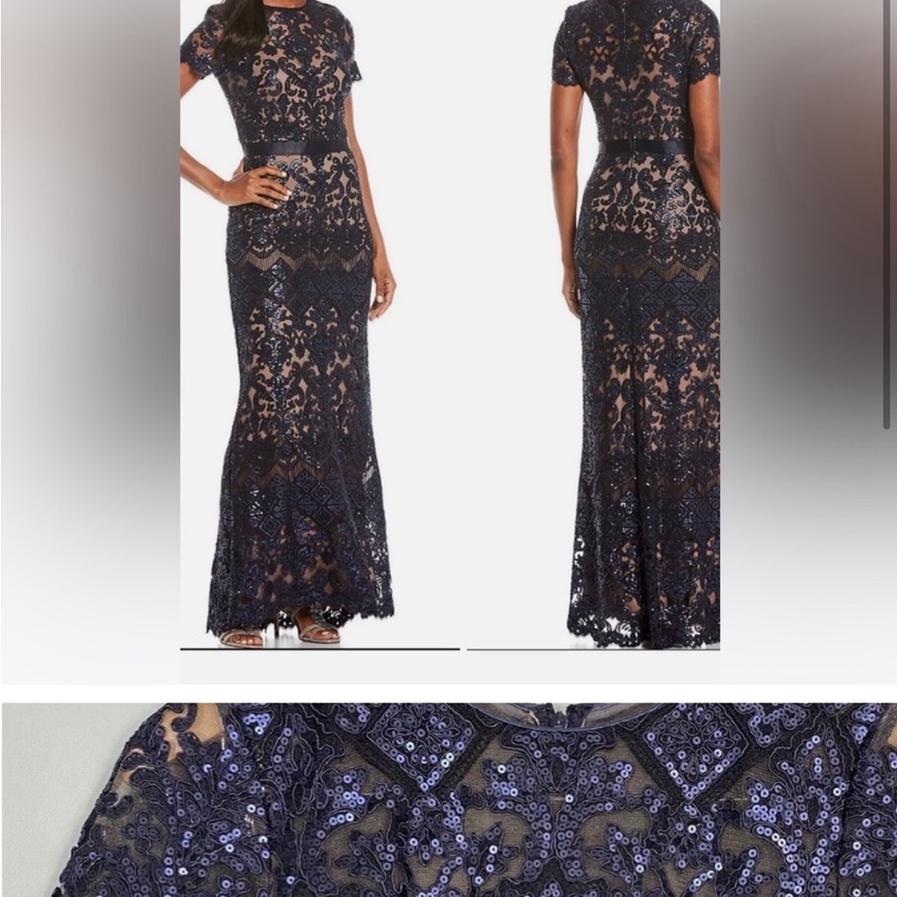 Navy Adrianna Papell dress with skin colored lining- used once